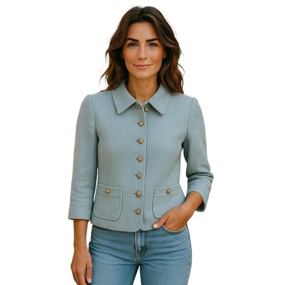 St. John Light Blue Cardigan Sweater - Picture 1 of 5